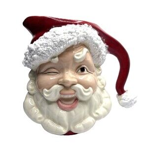 VINTAGE Ceramic Christmas Winking Santa Claus Head Pitcher 10"